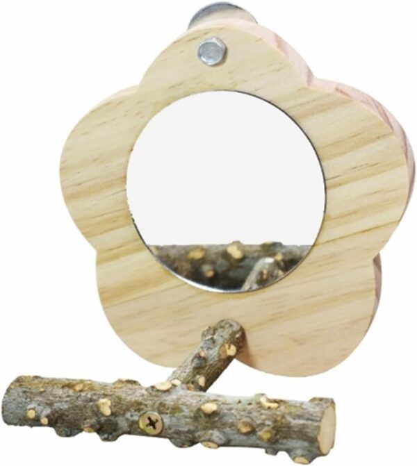 Tevimpeya 12 * 6 * 14. 5CM Bird Parrot Mirror with Wooden Perch, Wooden Parrot Mirror Toy for Bird Cage for Small Parrot, Parakeet, Cockatiel, Lovebird, peppercorn wood stand