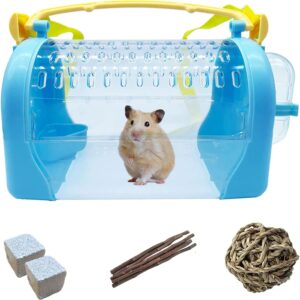 Tfwadmx Hamster Travel Carrier Portable Cages with Water Bottle Gerbil Transparent Travel Carry Case Outdoor Vacation House for Hamster, Gerbil, Mice and Other Small Rodents