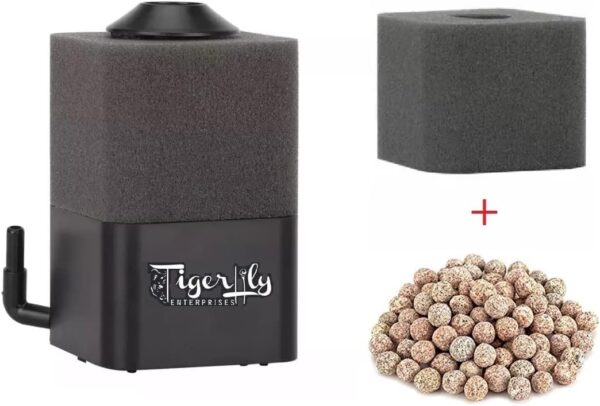 Tigerlily Enterprises Fish Tank Filter, Submersible Sponge Filters For Aquarium With 1 Spare Sponge and Bio-Media Ceramic Balls. For Freshwater and Saltwater Aquariums - SMALL