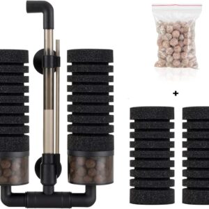 Tigerlily Enterprises Quiet Aquarium Double Sponge Filter, Replaceable Media with 4 Biochemical Sponges & 1 Bag of Filtered Ceramic Biochemical Media Balls - Small (Up to 150L Tanks)