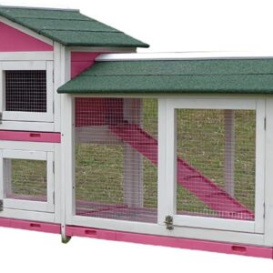 Two Story Bunny Cage, Outdoor Wooden Small Animal House On Run, Waterproof Chicken Coop Guinea Pig Cage Environmental Friendly