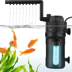 UPROZIL 4W Internal Fish Tank Filter, 5 in 1 Aquarium Filter Pump, UV Steriliser, Turns Green Water to Clear, Timing Flow Rate and Direction Adjustable, for 15-80L Aquarium (400L/H)