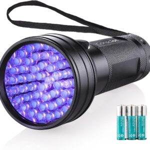 UV Flashlight Black Light, Consciot 51 LED 395nm Ultraviolet Blacklight, Portable Torch Light Pet Urine Detector for Dog/Cat Urine, Dry Stains, Bed Bug, Resin Curing, Matching with Pet Odor Eliminator