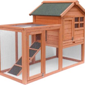 Uneeruiqy 48" Rabbit Hutch Bunny Cage with Waterproof Roof Wooden Chicken Coop with Removable Tray and Ramp Large Outdoor Hen House with Shed Box Poultry Cage Chicken Cages 48'' x 36'' x 24.8''