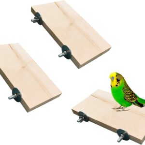 Vokowin 3pcs Pet Parrot Bird Cage Perches Square Wooden Stand for Parakeets Bird Chinchilla Hamster Guinea Squirrel Hedgehog (K93-3)