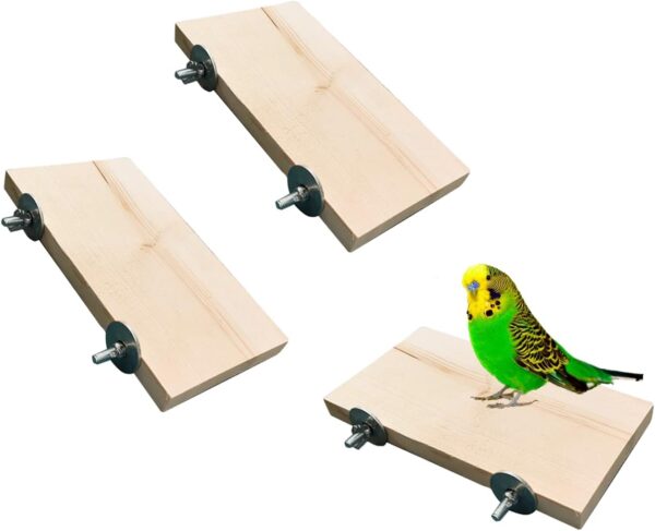 Vokowin 3pcs Pet Parrot Bird Cage Perches Square Wooden Stand for Parakeets Bird Chinchilla Hamster Guinea Squirrel Hedgehog (K93-3)
