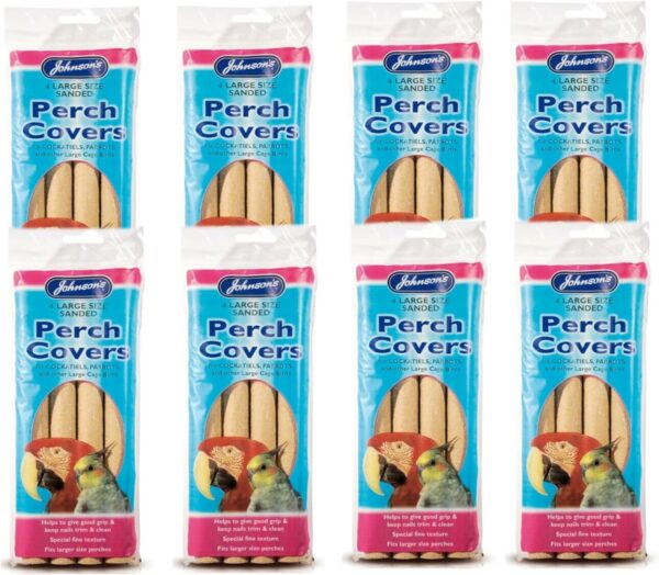 WUNDAPETS JOHNSONS LARGE SANDED PERCH COVERS BIRD CAGE PERCHES PARROT PARAKEET 4PCS, CASE OF 8