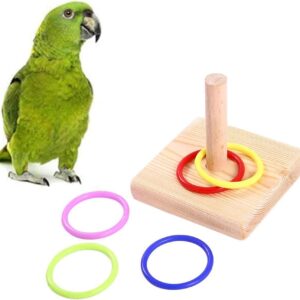 Yunmoxiao Bird Training Ring Toy, Wooden Ring Tower Bird Trick Tabletop Toys, Bird Educational Toys for Parrot Parakeet Budgie Lovebird Intelligence Training