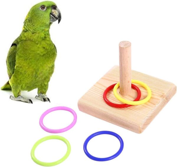 Yunmoxiao Bird Training Ring Toy, Wooden Ring Tower Bird Trick Tabletop Toys, Bird Educational Toys for Parrot Parakeet Budgie Lovebird Intelligence Training