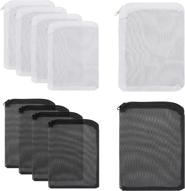 cobee Aquarium Filter Bags,10Pcs Fish Tank Media Mesh Filter Bag with Plastic Zipper, High Flow Media Mesh Filter Bags for Fish Tank Bio Balls(1mm Mesh Hole)